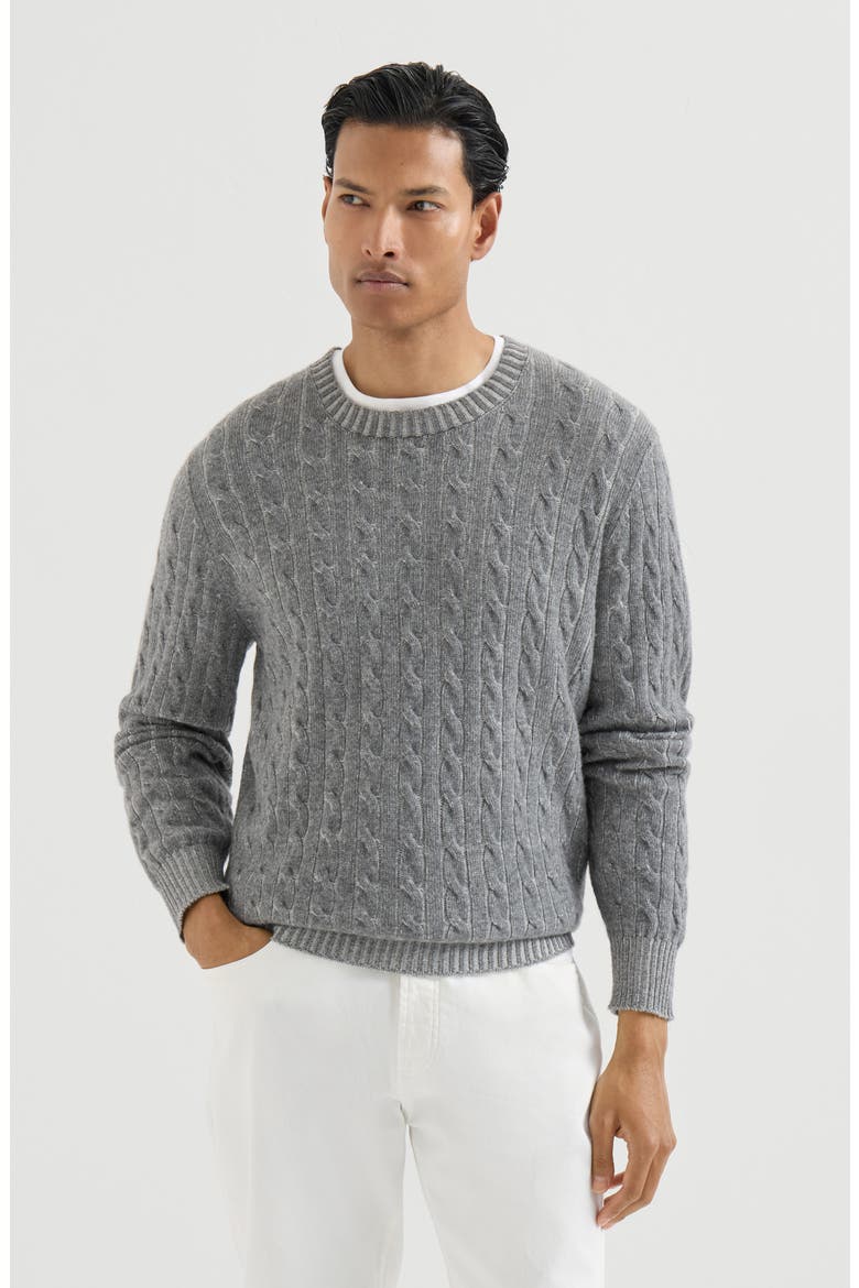 Cashmere vanisé cable knit sweater, Main, color, Dark Grey
