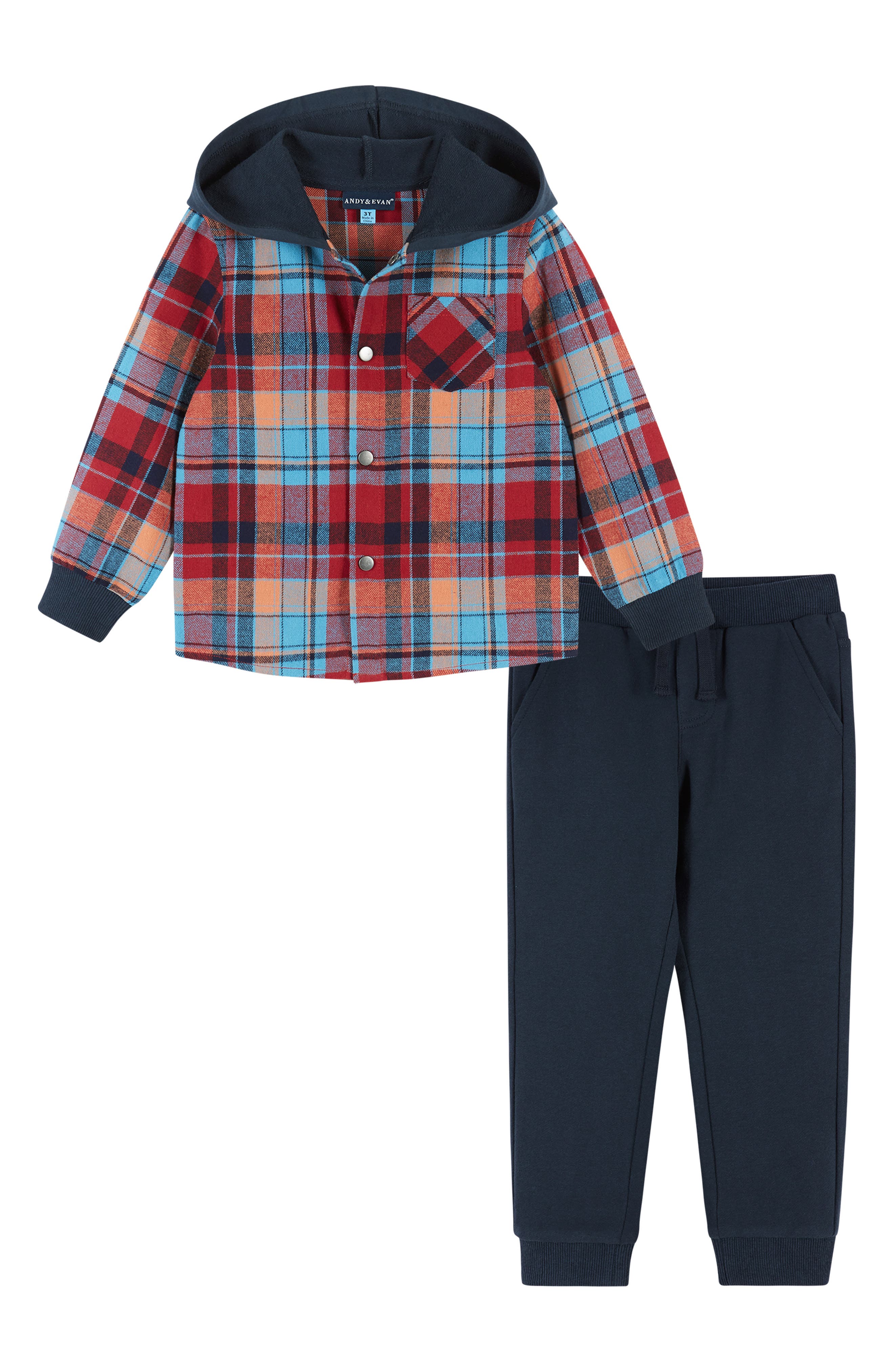 Andy & Evan Kids' Plaid Hooded Flannel Jacket & Sweatpants Set ...