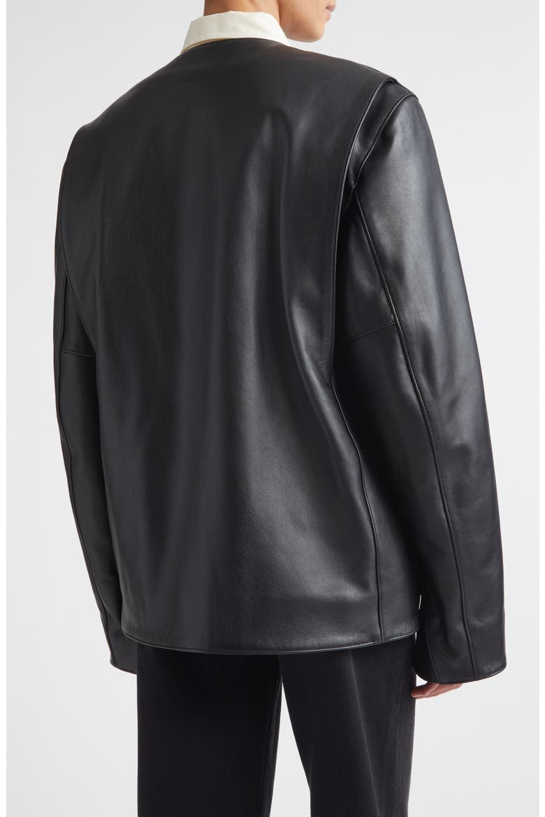 Minimal Leather Biker Jacket, Alternate, color, BLACK