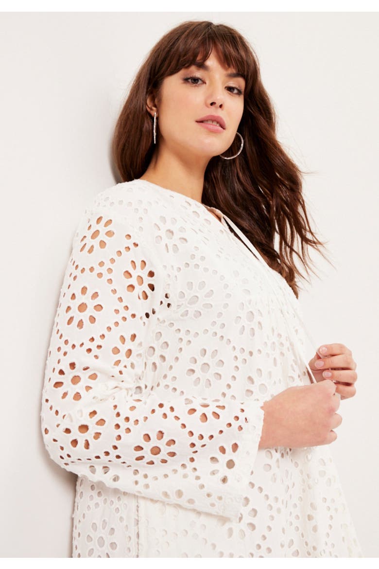 Eyelet Midi Shirtdress, Alternate, color, WHITE