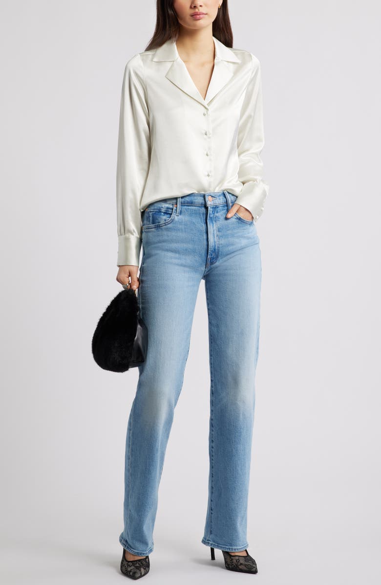 Open Edit Satin Button-Up Shirt, Alternate, color, Ivory