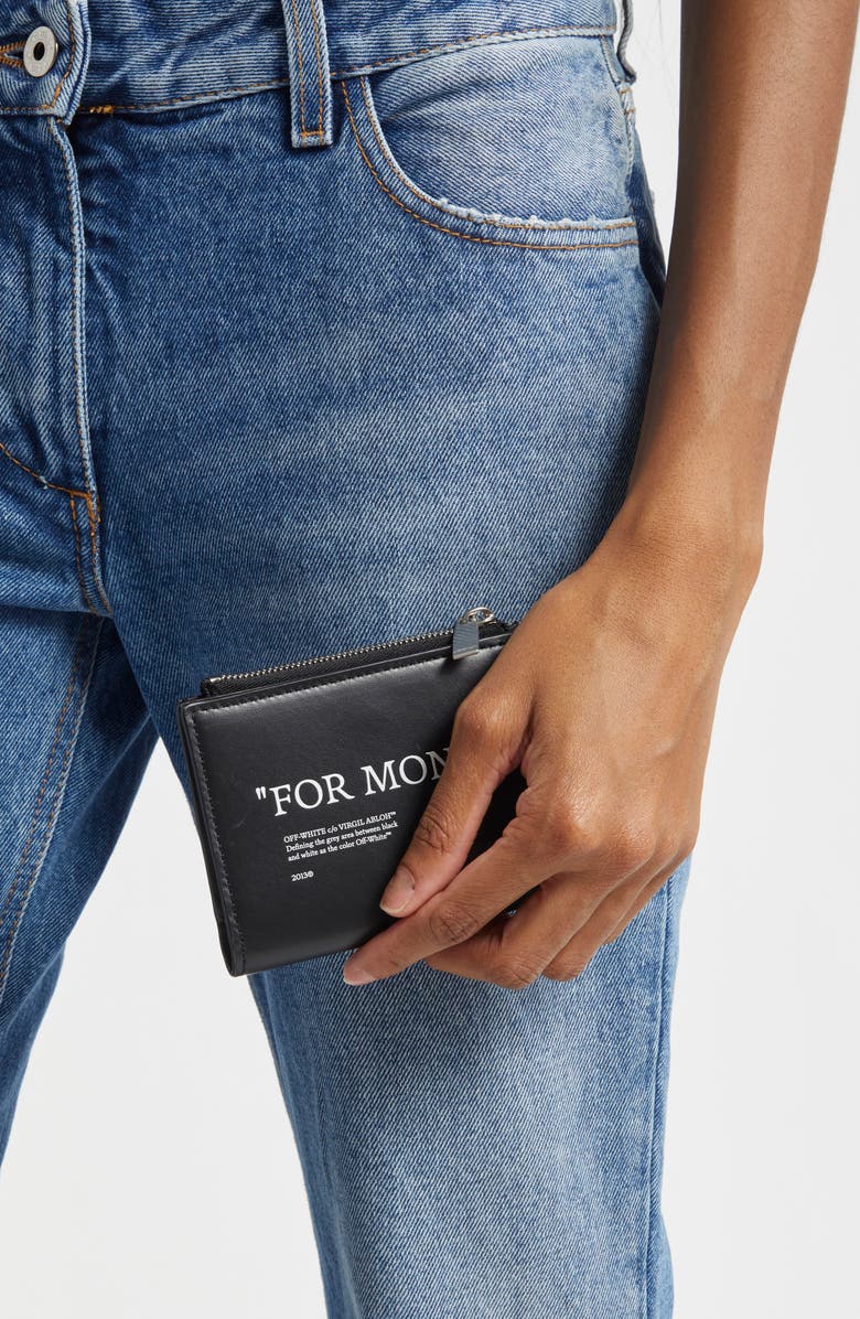 Off-White Quote Leather Bifold Zip Wallet, Alternate, color,