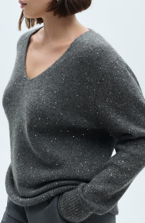 Mango V-neck Sequin Sweater Charcoal In Charcoal