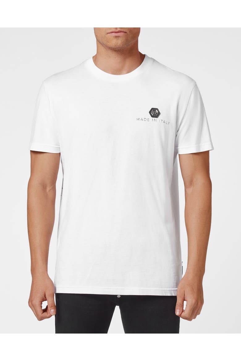 T-Shirt Round Neck Hexagon Men, Main, color, white