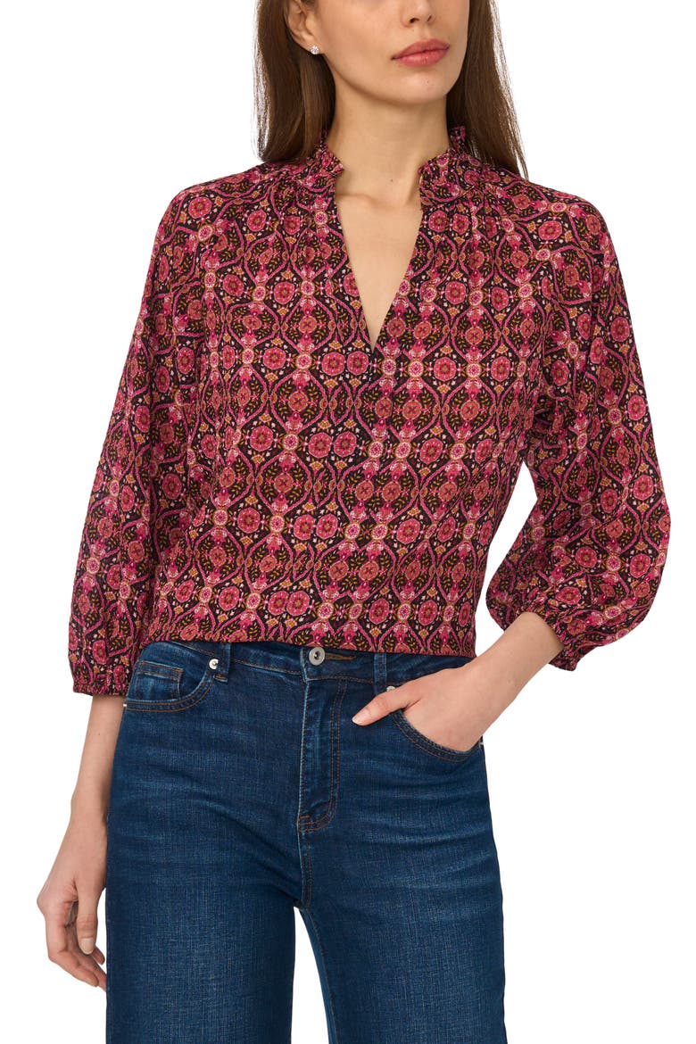 Paisley Crepe Top, Main, color, RICH BLACK/ BURGUNDY