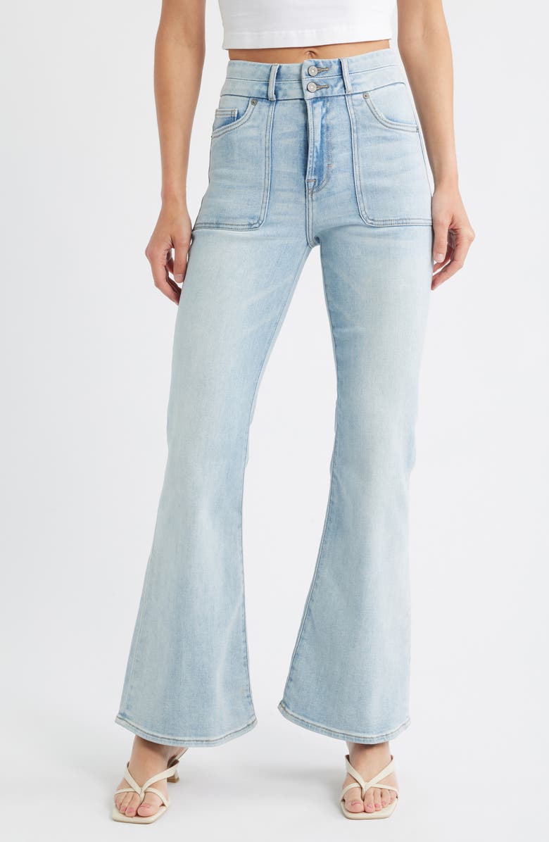 HIDDEN JEANS Double Waistband Flare Jeans, Main, color, Lt.wash
