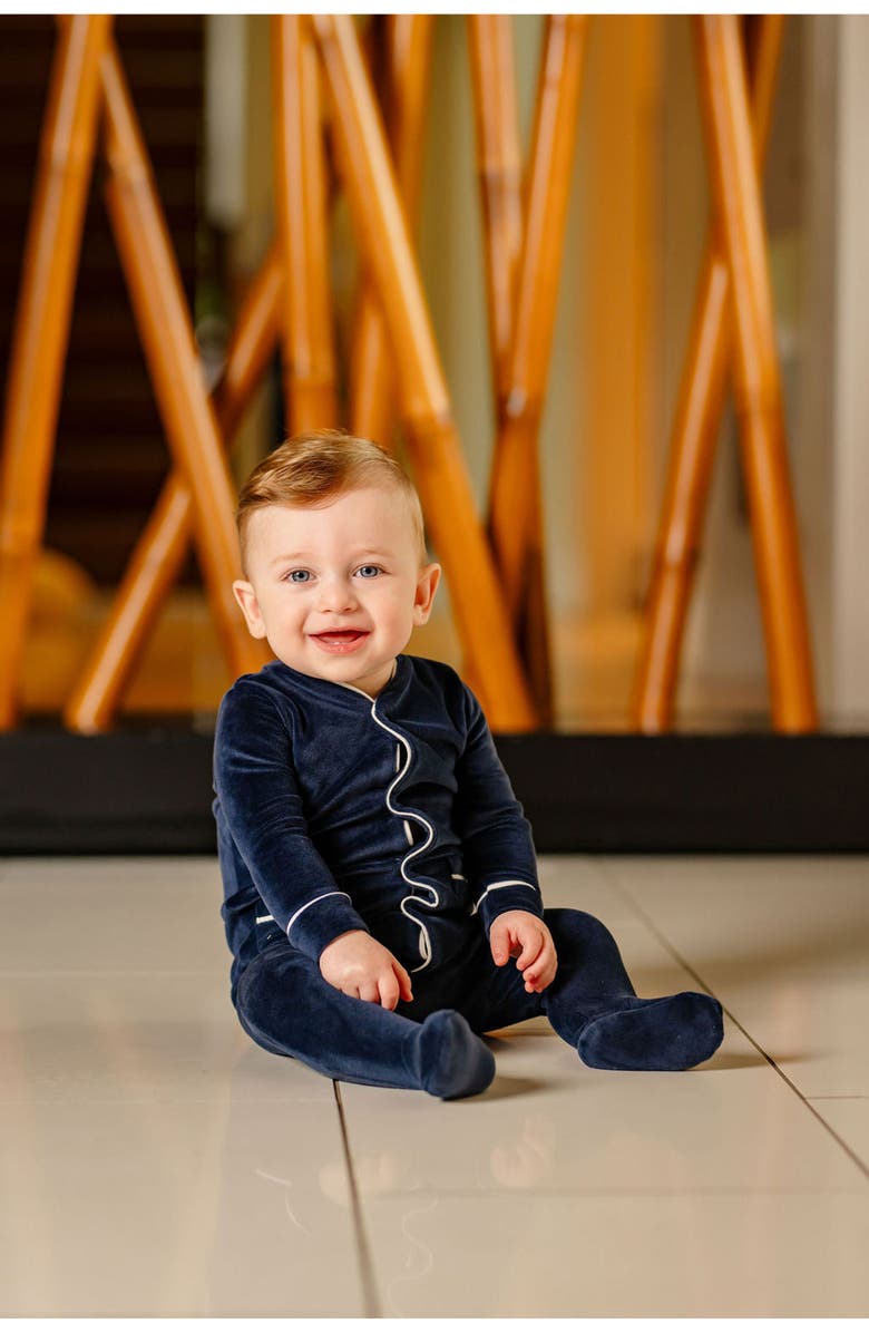 Pouf Boys Velour Footie, Alternate, color, Navy