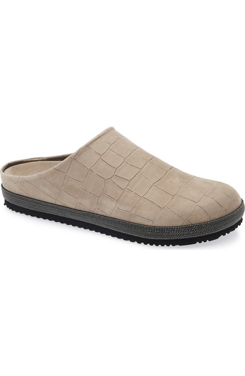 Brunello Cucinelli Croc Embossed Suede Slipper, Main, color, Chocolate Chip
