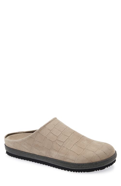 Brunello Cucinelli Croc Embossed Suede Slipper In Neutral