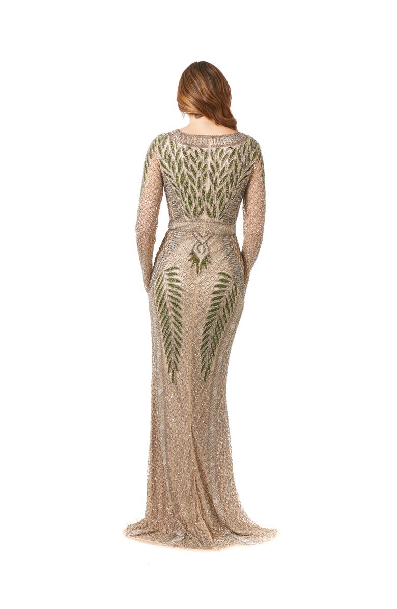 LARA New York Long Sleeve Beaded Gown, Alternate, color, Nudemulti