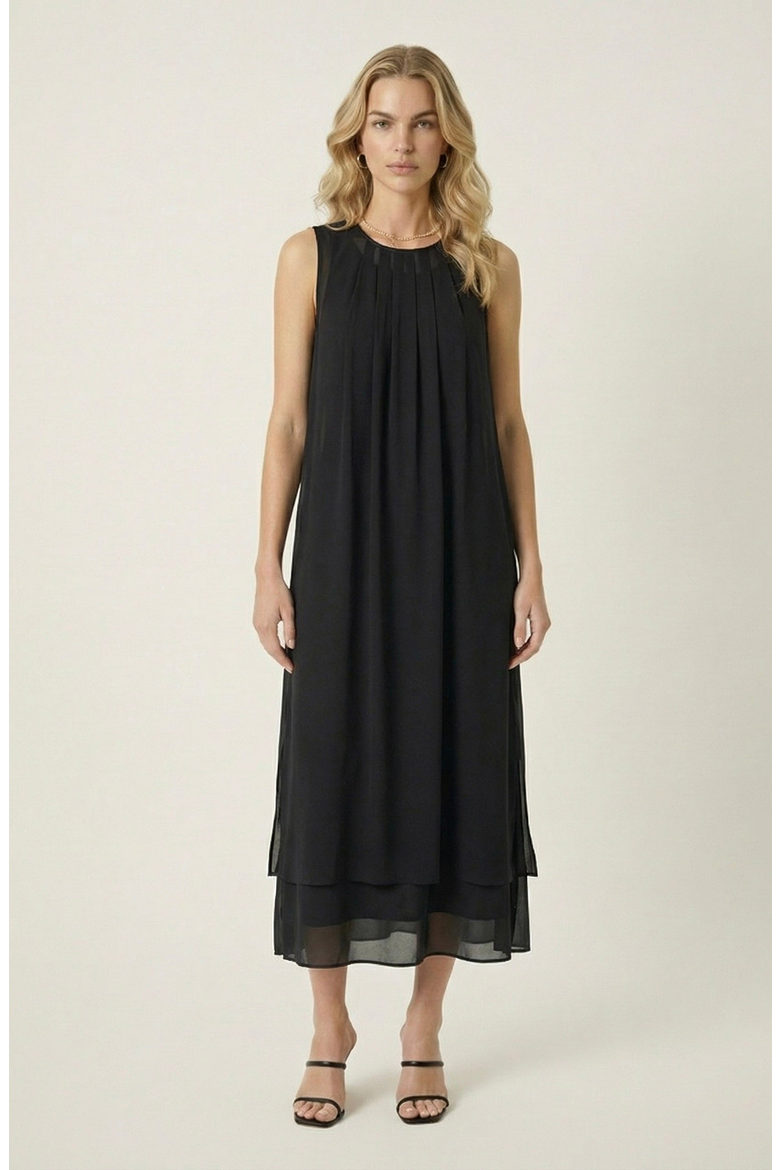 Pleated Sleeveless Midi Dress, Main, color, Black