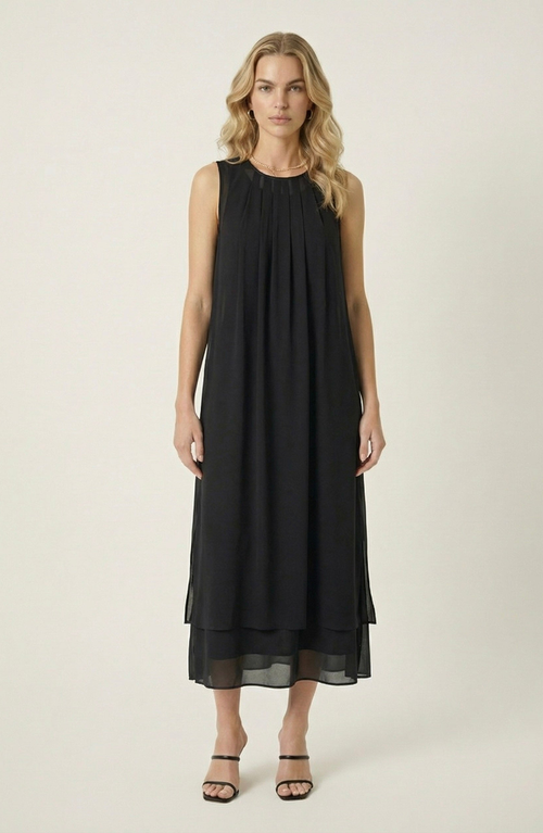 Modenaire Pleated Sleeveless Midi Dress in Black at Nordstrom, Size Large