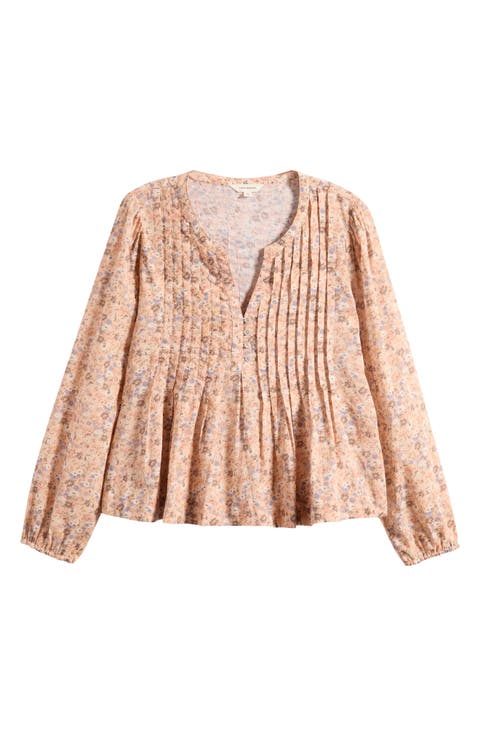 Floral Print Pintuck Cotton Top