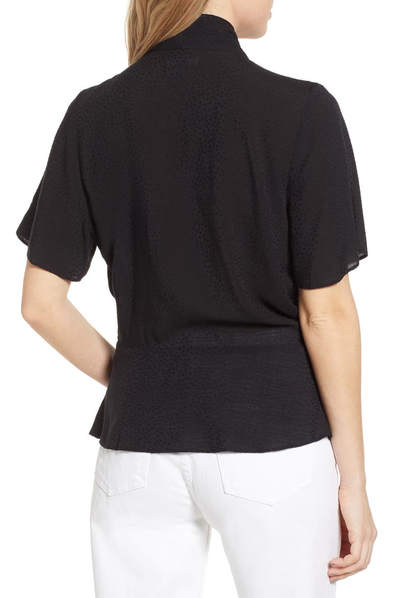 Side Button Textured Satin Wrap Top, Alternate, color, BLACK