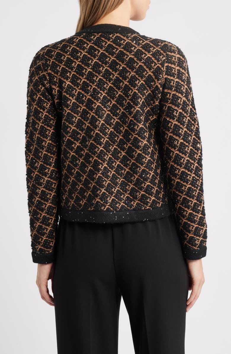 Anne Klein Kissing Plaid Sequin Cardigan, Alternate, color, Anne Black/ Vicuna