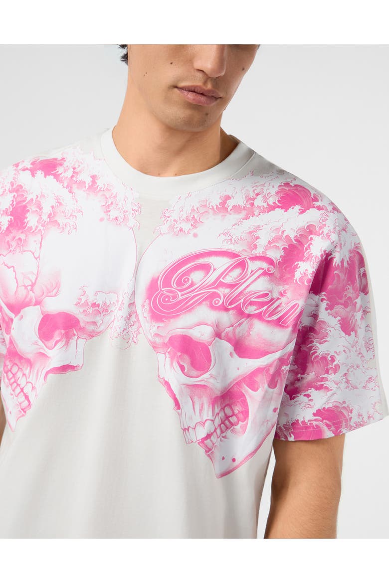 Round Neck T-Shirt Ceramic Skulls Men, Alternate, color, white