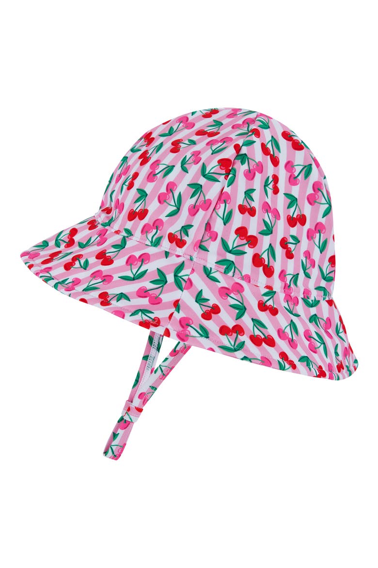 Cherry Stripe Long Sleeve One-Piece Rashguard Swimsuit & Sun Hat Set, Alternate, color, PINK CHERRY