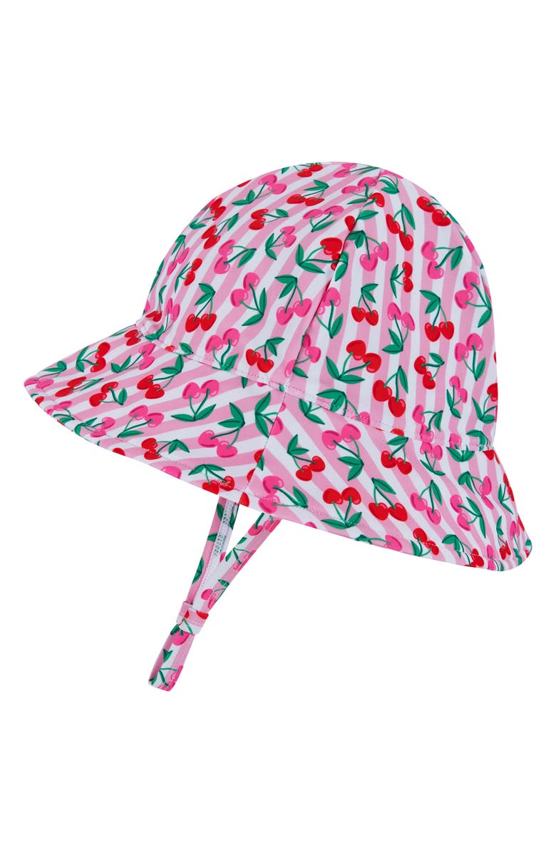 Andy & Evan Cherry Stripe Long Sleeve One-Piece Rashguard Swimsuit & Sun Hat Set, Alternate, color, Pink Cherry