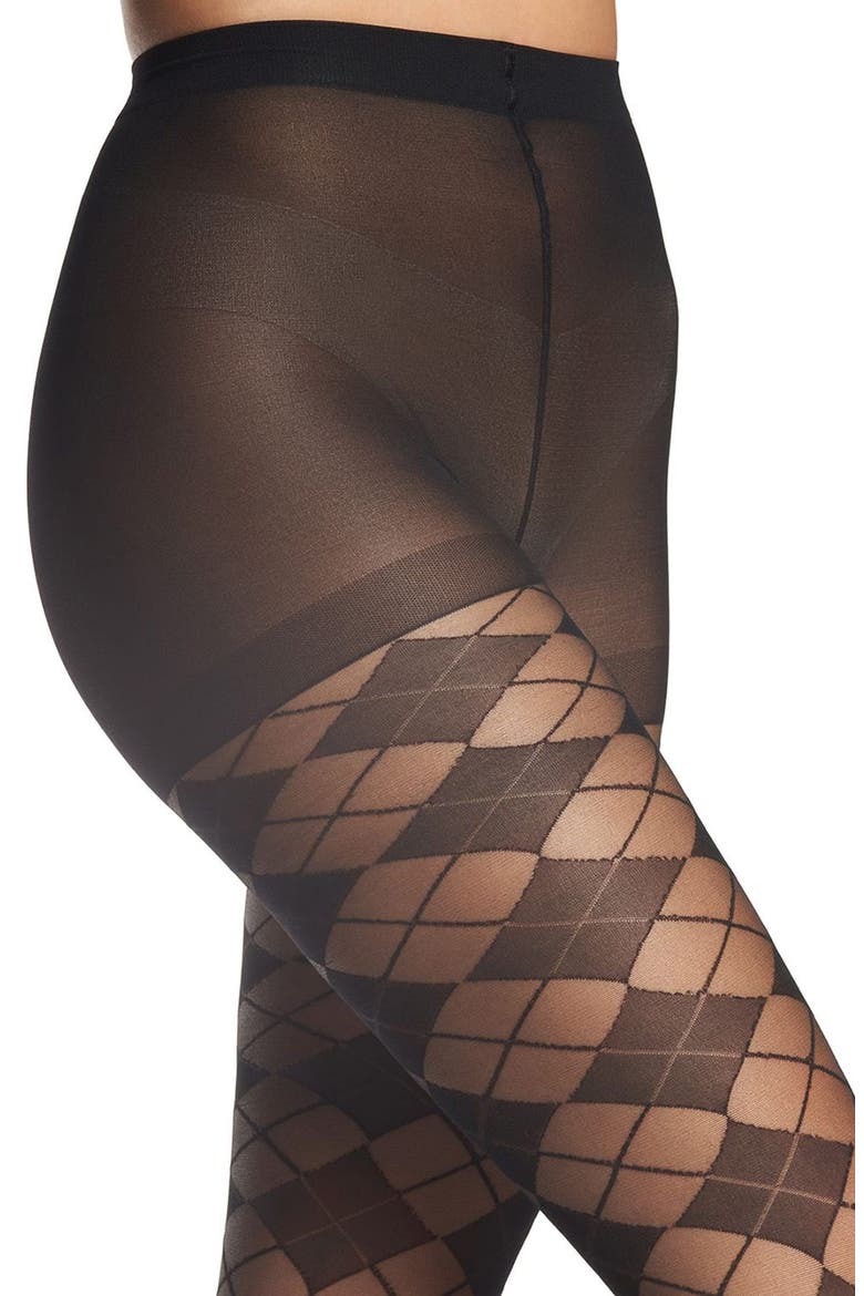 Classic Argyle Sheer Tights, Alternate, color, BLACK