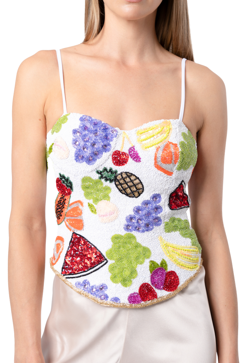 Fruit Hand Beaded Embellished Corset Top, Main, color, White