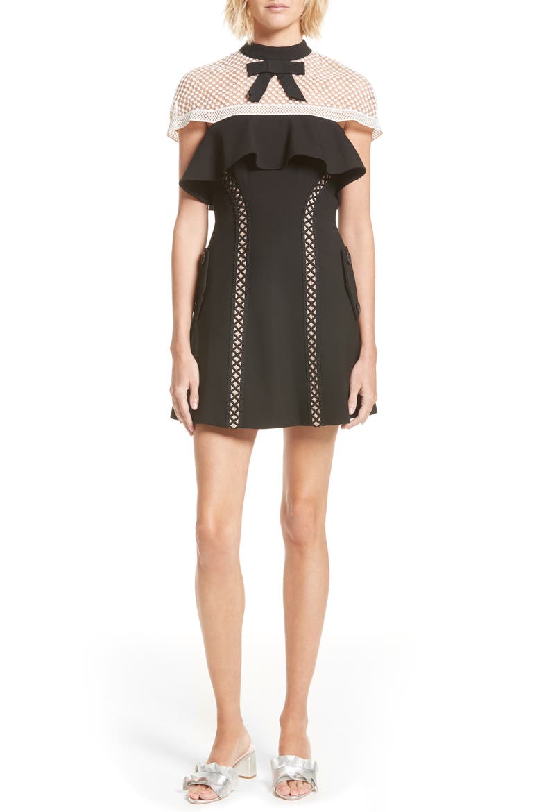 Bow Detail Minidress, Main, color, BLACK/ WHITE
