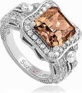 SUZY LEVIAN Asscher Cut Cubic Zirconia Halo Ring