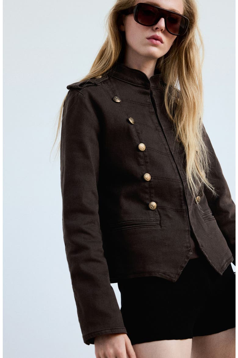 Stretch Denim Military Jacket, Alternate, color, CHOCOLATE