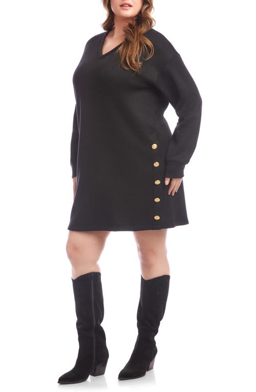 Karen Kane Plus Long Sleeve V Neck Button Detail Dress In Black