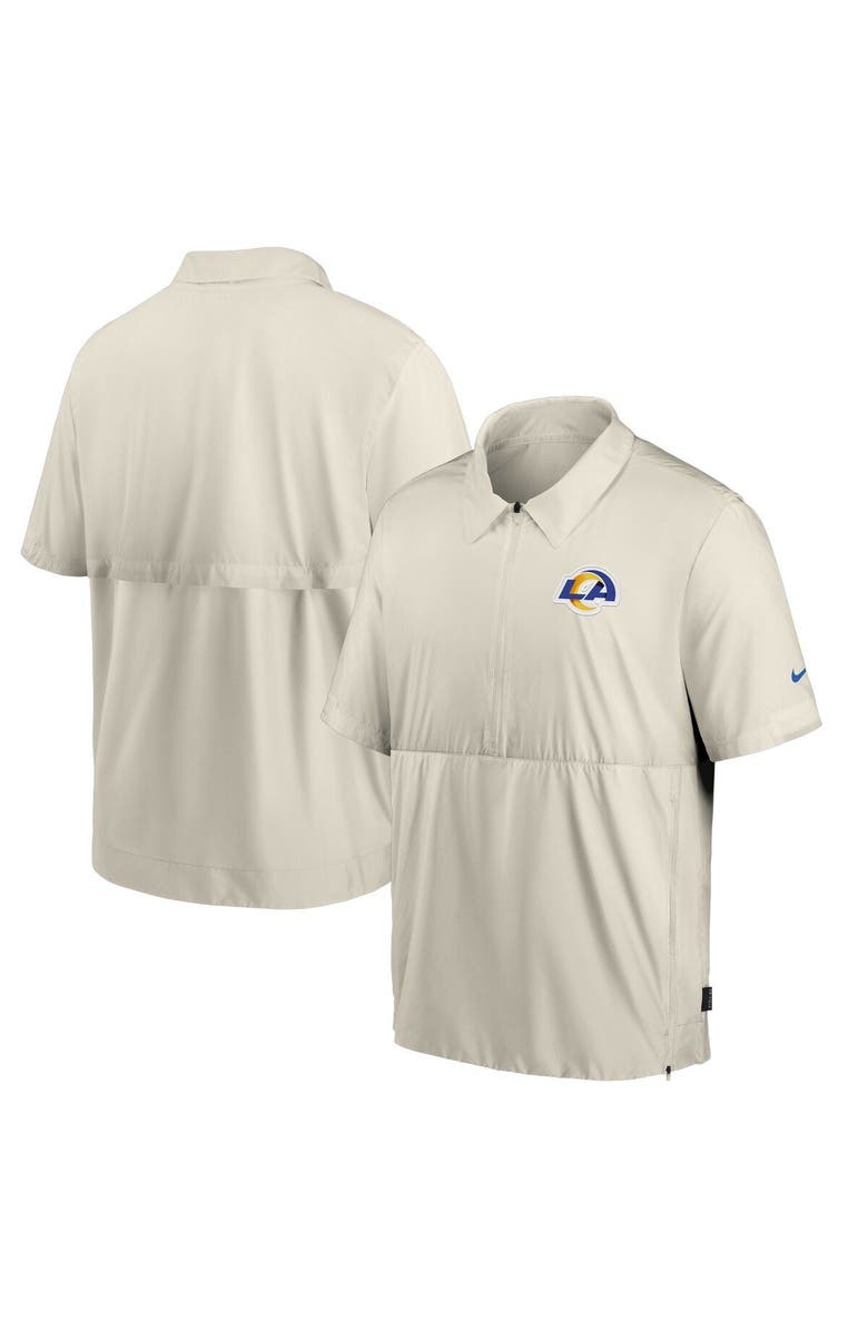 Nike Men's Nike Bone Los Angeles Rams Sideline Coaches Half-Zip Short Sleeve Jacket, Main, color, 