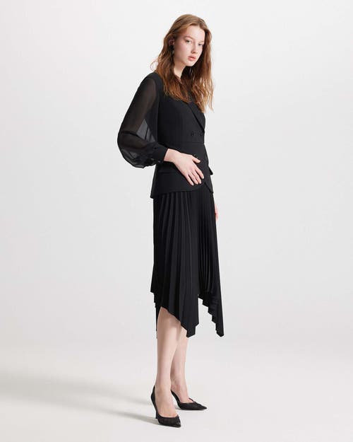 Theo The Label Atlas Crepe And Chiffon Pleated Dress In Black