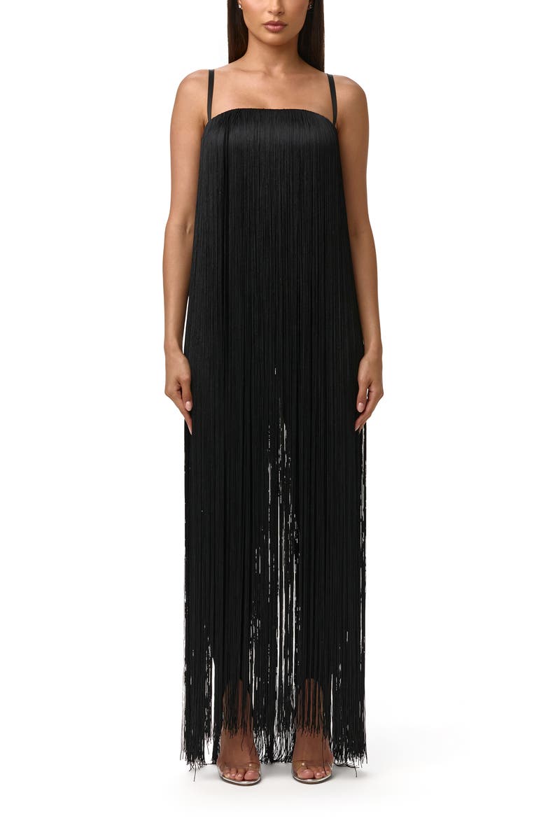 Naked Wardrobe Butter Fringe Romper, Main, color, Black