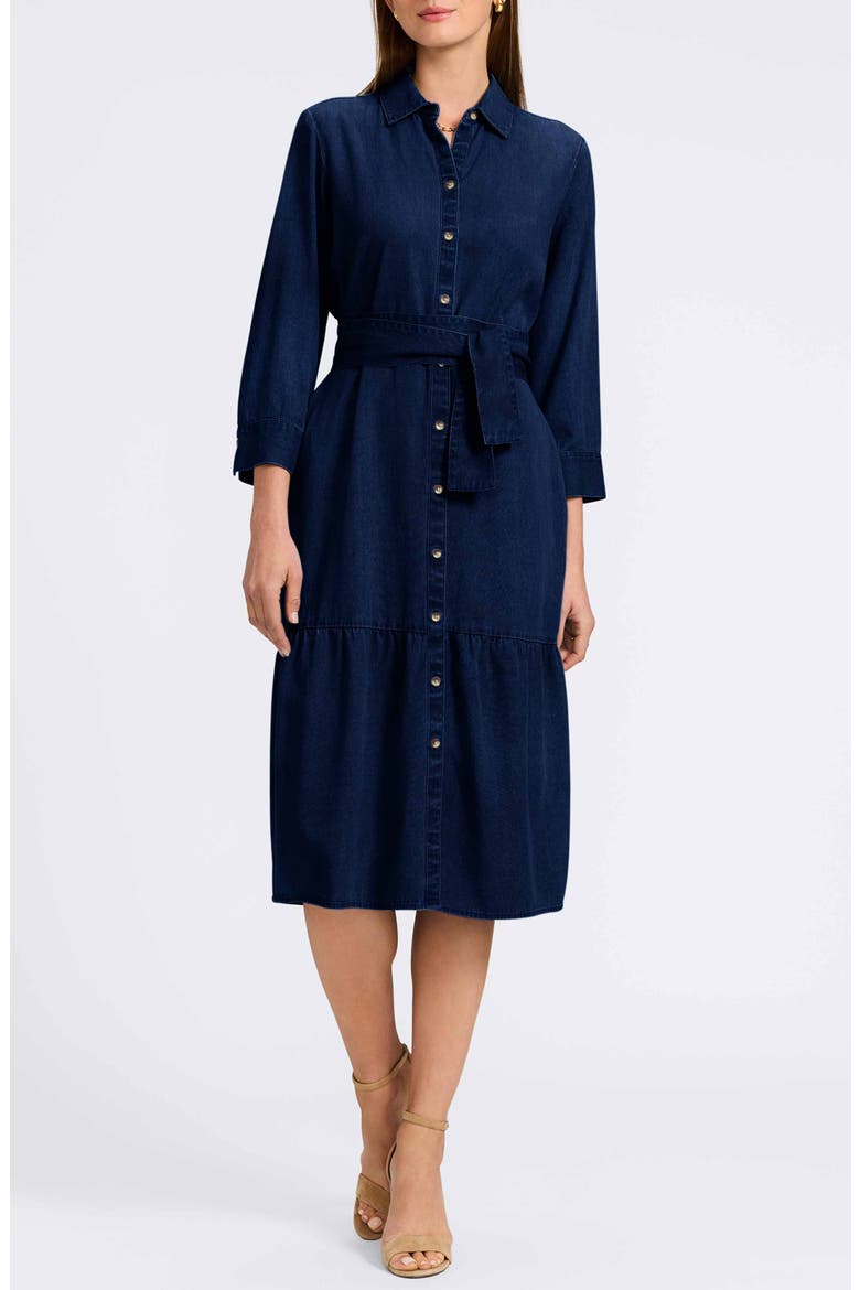 Ivy Long Sleeve Belted Denim Shirtdress, Main, color, DARK WASH