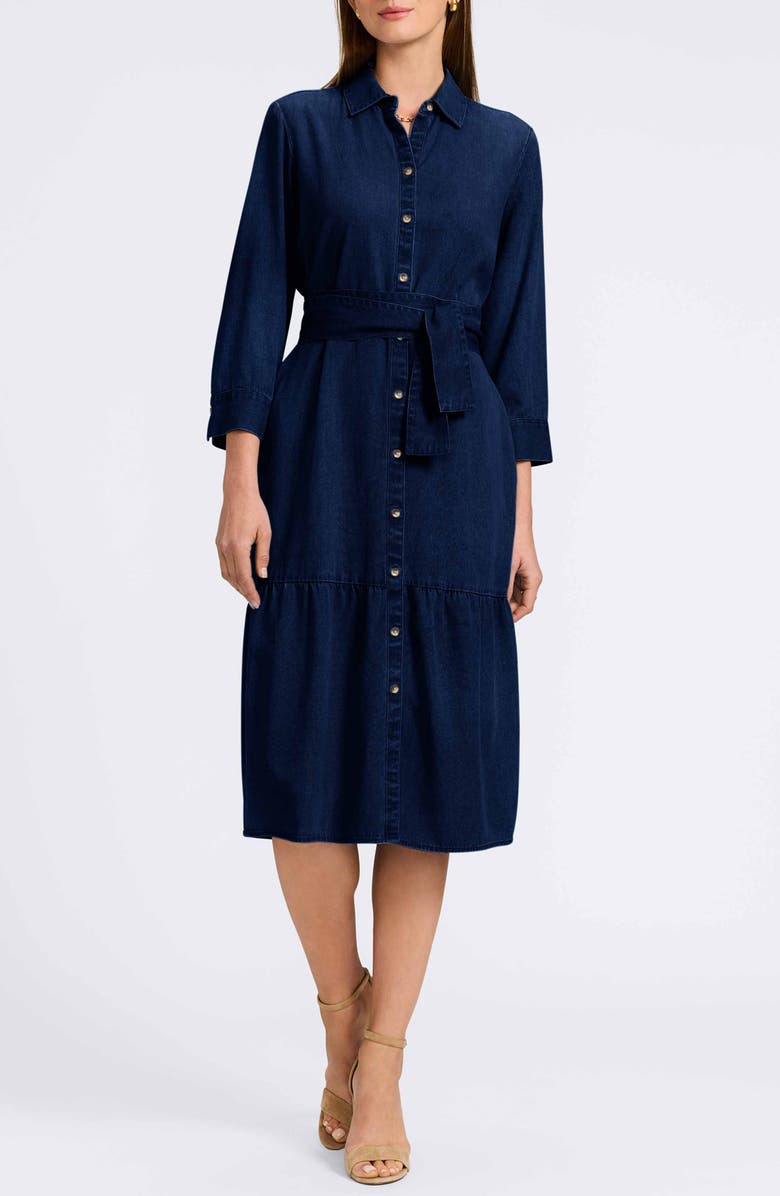 Foxcroft Ivy Long Sleeve Belted Denim Shirtdress, Main, color,
