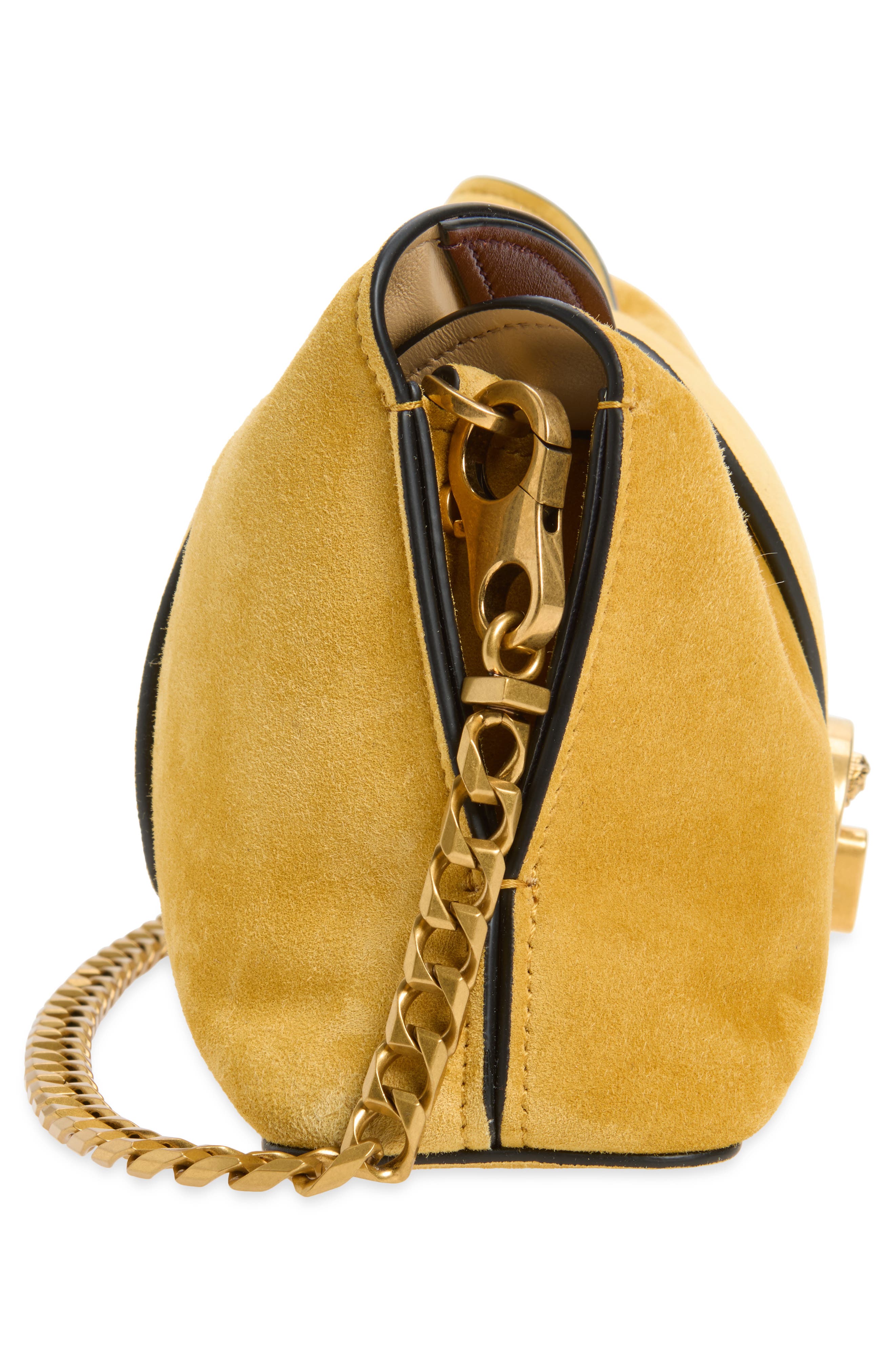 Medusa Suede Clutch, Alternate, color, MUSTARD GOLD