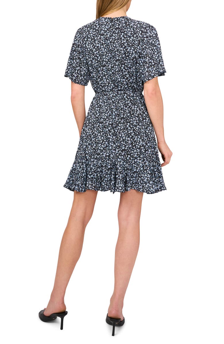 CeCe Print Flutter Sleeve Dress, Alternate, color, Rich Black