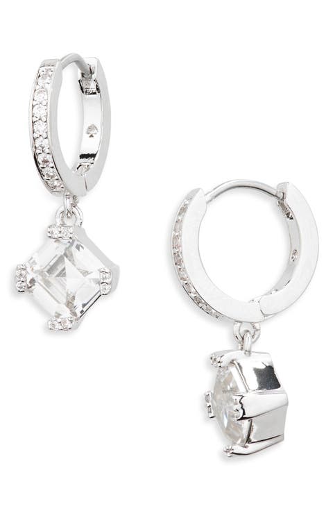 crystal drop huggie hoop earrings
