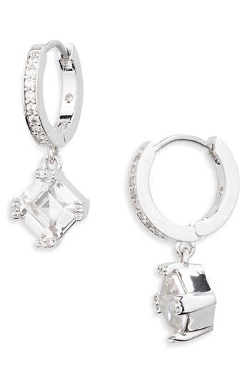 Kate Spade New York Crystal Drop Huggie Hoop Earrings In Clear/silver.