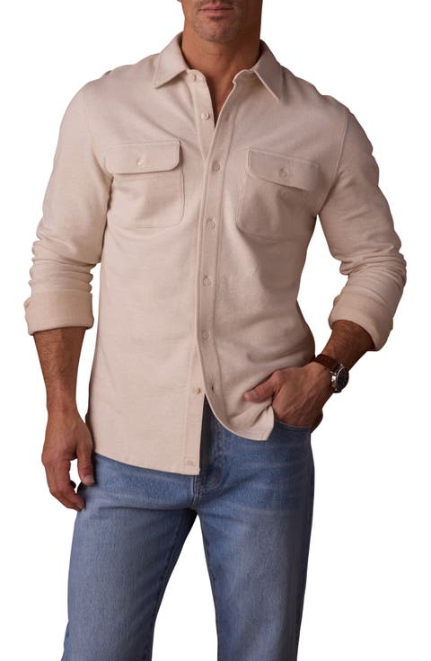 Textured Knit Long Sleeve Button-Up Shirt