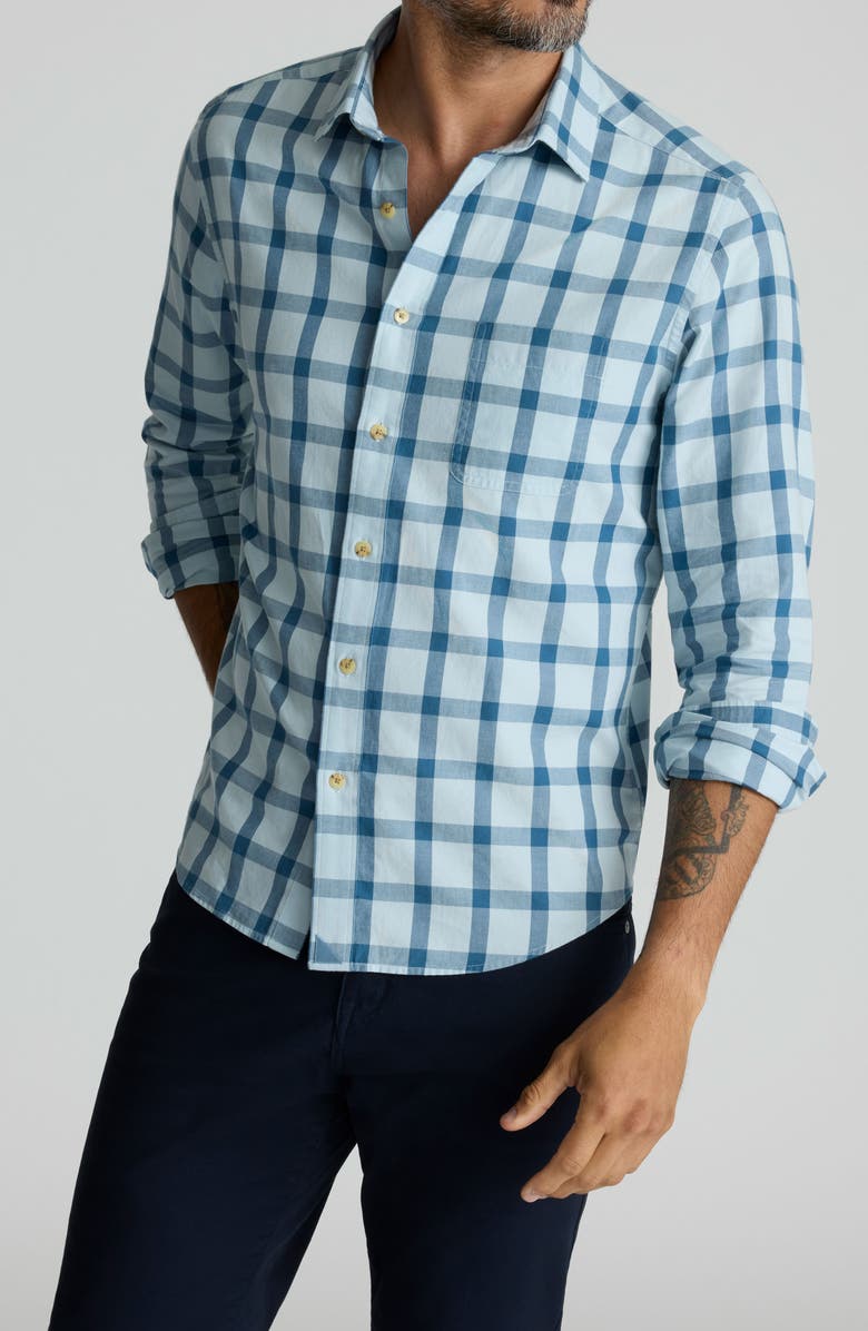 UNTUCKit Hartmann Windowpane Check Cotton Flannel Button-Up Shirt, Main, color, Light Blue Navy