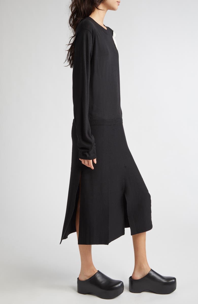 Marni Rose Appliqué Long Sleeve Virgin Wool & Silk Sweater Dress, Alternate, color, 00N99 Black