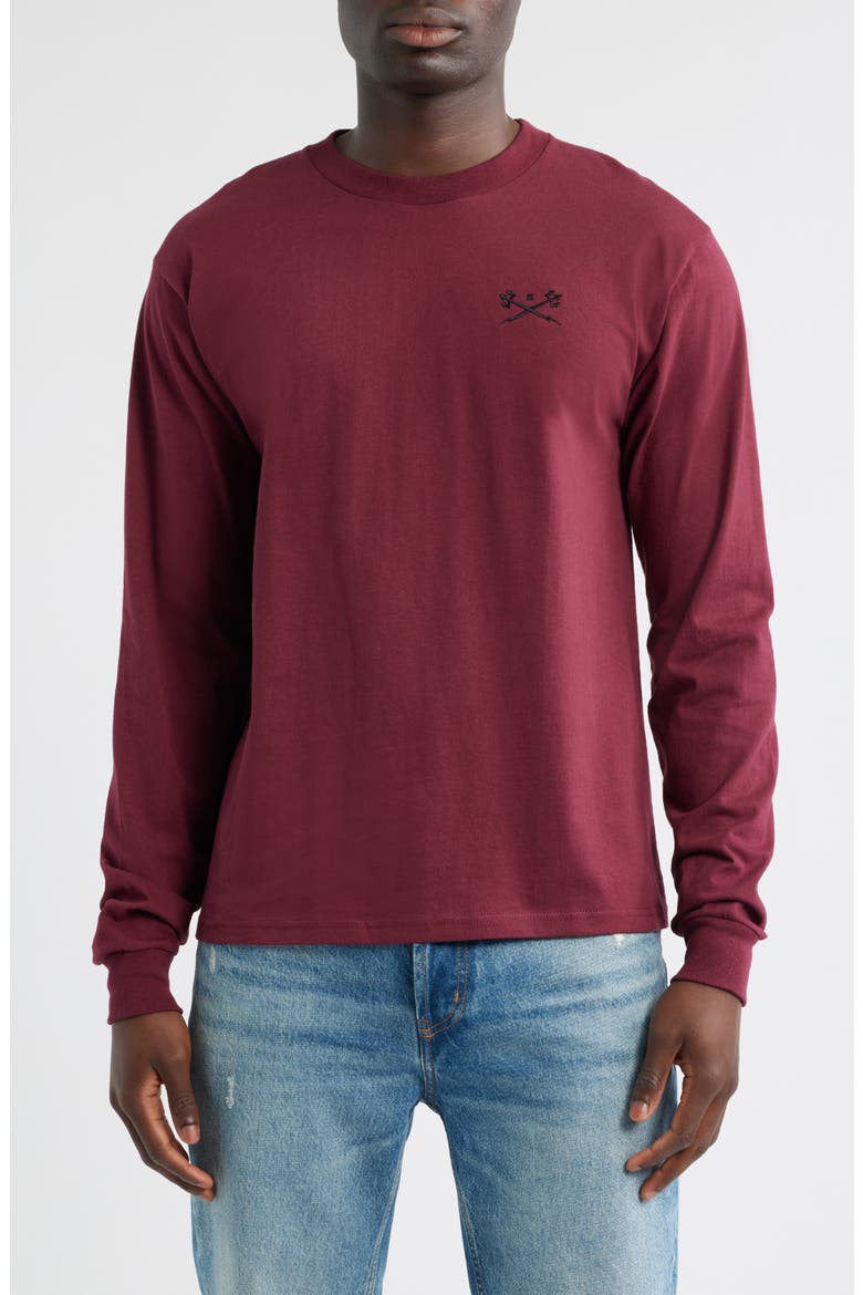 Go-To Embroidered Long Sleeve T-Shirt, Main, color, BURGUNDY