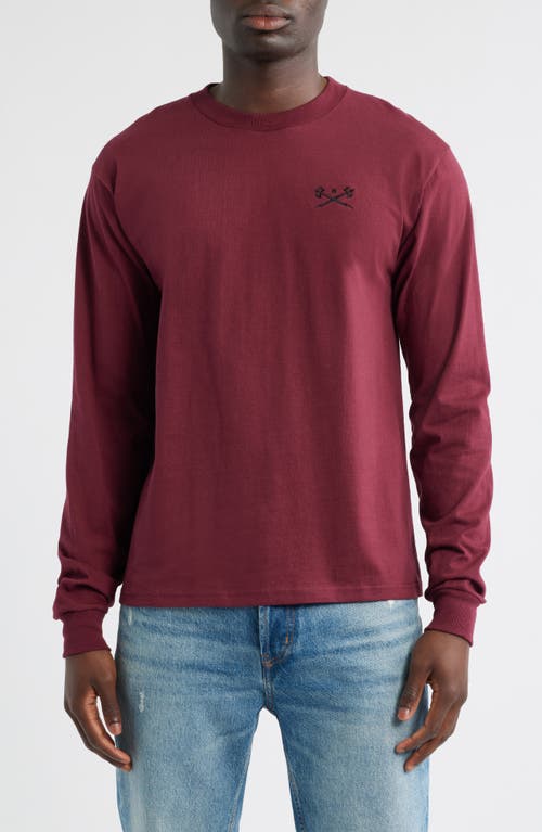 DARK SEAS Go-To Embroidered Long Sleeve T-Shirt in Burgundy 