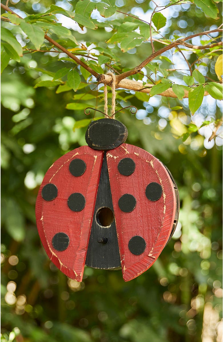 Glitzhome 11.5"H Distressed Solid Wood Ladybug Birdhouse, Alternate, color, 