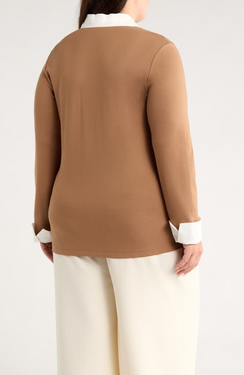 Jones New York Layered Look Long Sleeve Top In Brown