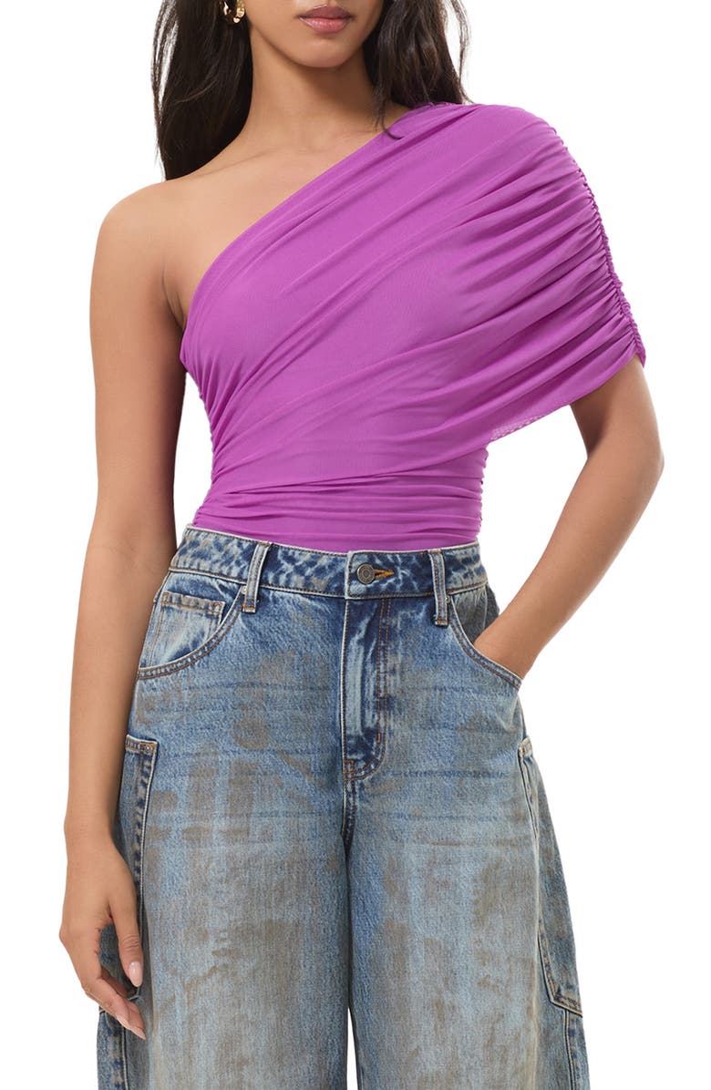 AFRM Campbell Ruched One Shoulder KnitTop, Main, color, Cactus Flower