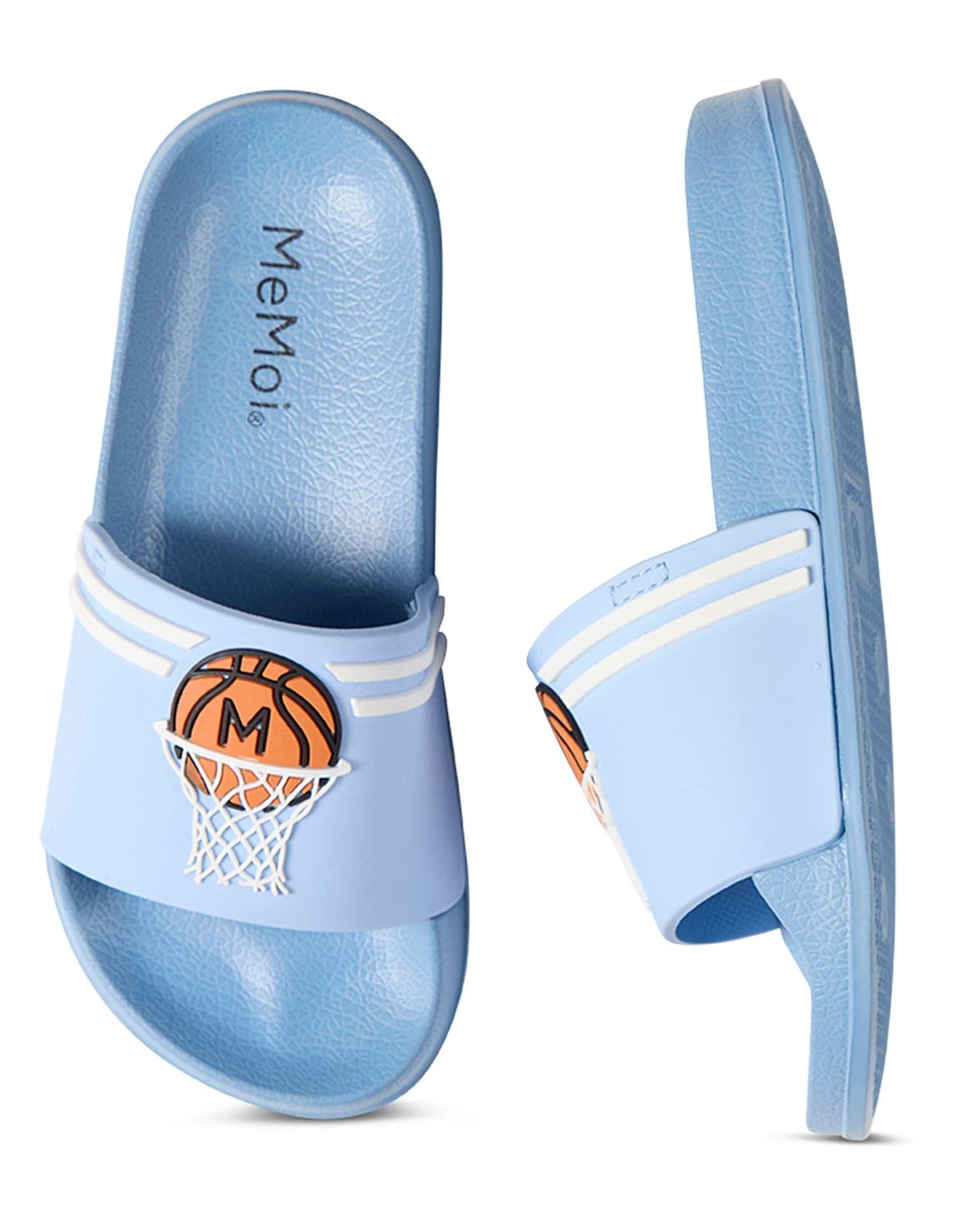 Kids'' Basketball-Themed Slip-On Slide Sandal, Alternate, color, Blue