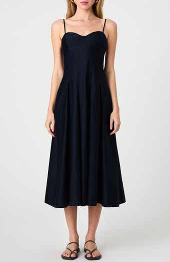 French Connection Pleated Stretch Cotton Sateen Midi Dress