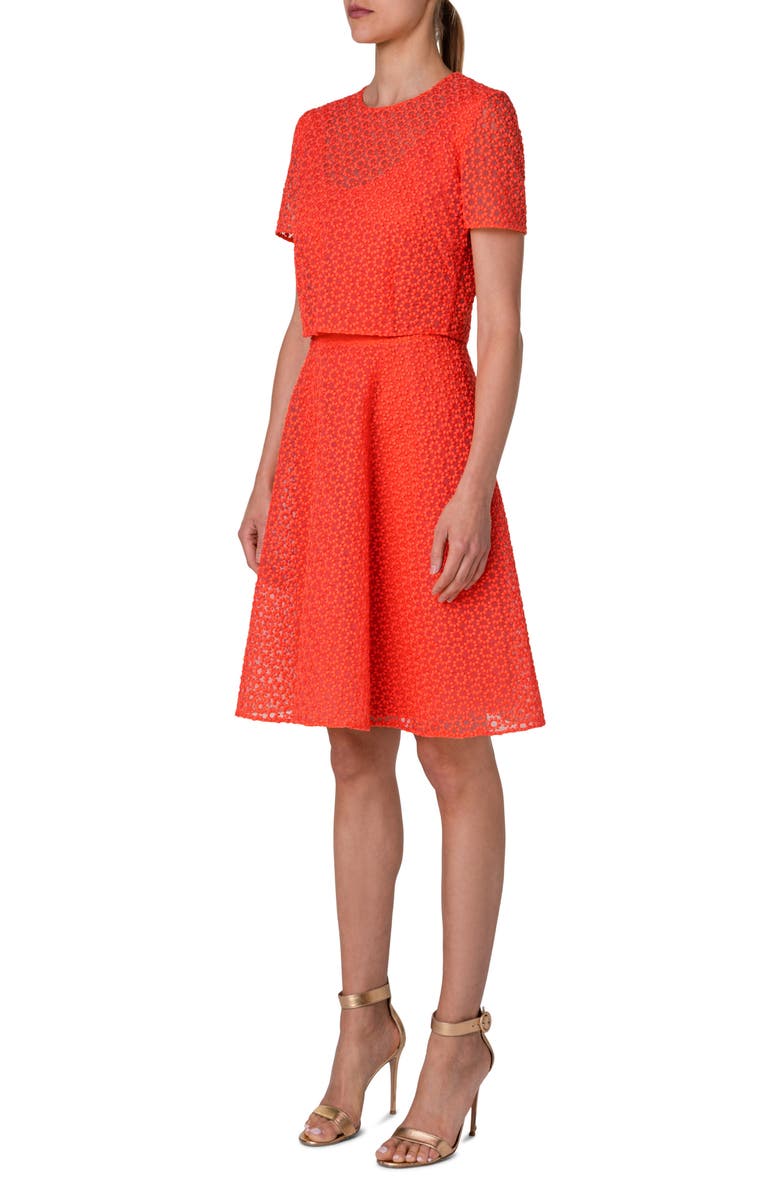 Akris Floral Embroidery Techno Organza Dress, Alternate, color, Pumpkin