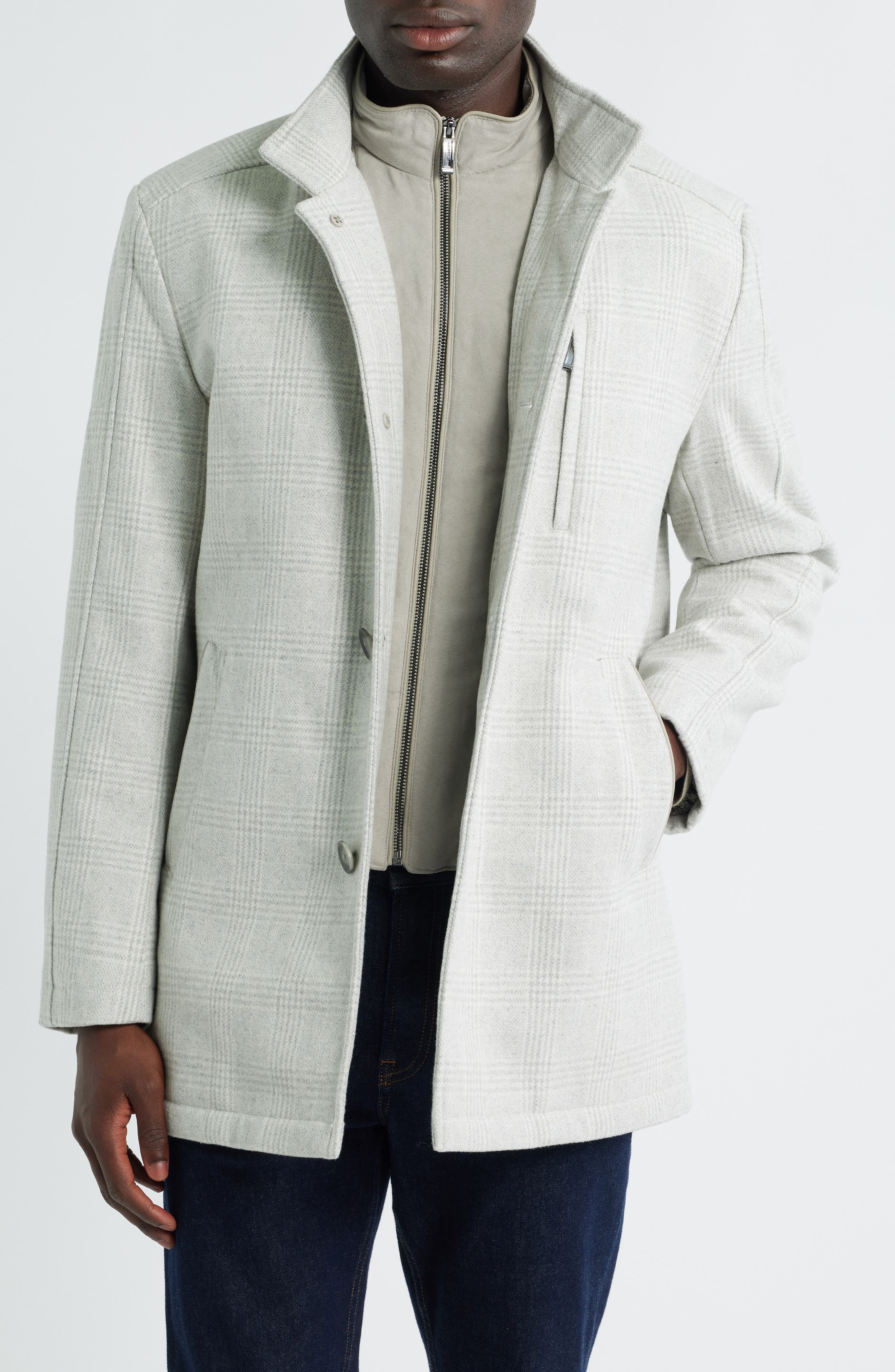 Upton Check Bib Insert Wool Blend Car Coat