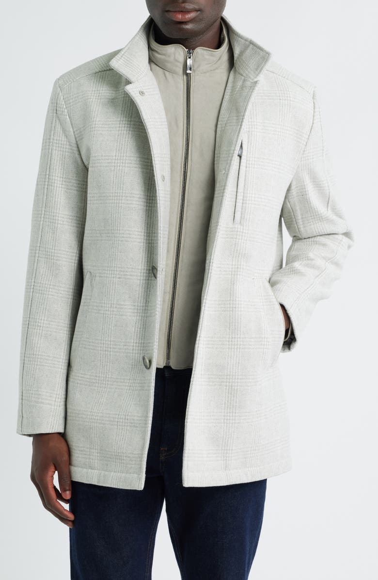 Johnston & Murphy Upton Check Bib Insert Wool Blend Car Coat, Main, color, Oyster Plaid